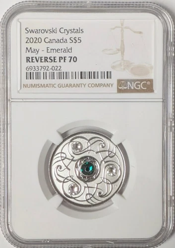 2020 Canada Birthstones Emerald Swarovski Crystal $5 Silver Coin NGC PF70 - F17