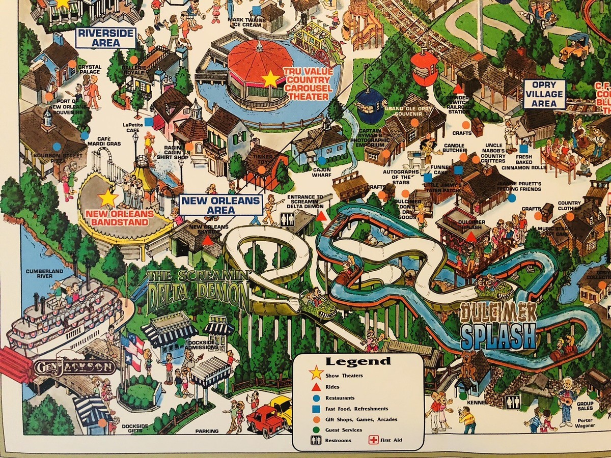 1993 Opryland USA Vintage Theme Park Souvenir Map Nashville