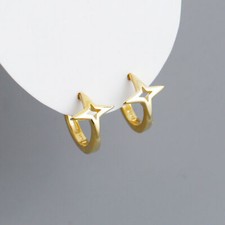 925 Sterling Silver Twinkling Star Huggie Hoop Earrings A1880