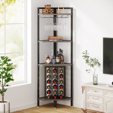 Corner Wooden Wine Storage Shelf Industrial Floor Wine Bar Cabinet Display Stand