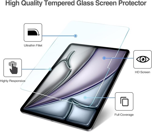 2x 9H Panzerfolie Glas für iPad Air 13 M3 2025/M2 2024 Schutzfolie HD Klar - Afbeelding 3 van 7
