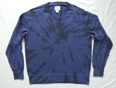 Tie Dye Purple Black V-Neck Pullover Sweater XL Mens Hand Made