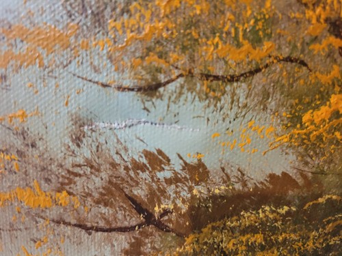 MID CENTURY HERBST BAUM LANDSCHAFT ÖLGEMÄLDE SIGNIERT "ZUSCHUSS" STRUKTUR ÖLKUNST - Bild 16 von 17