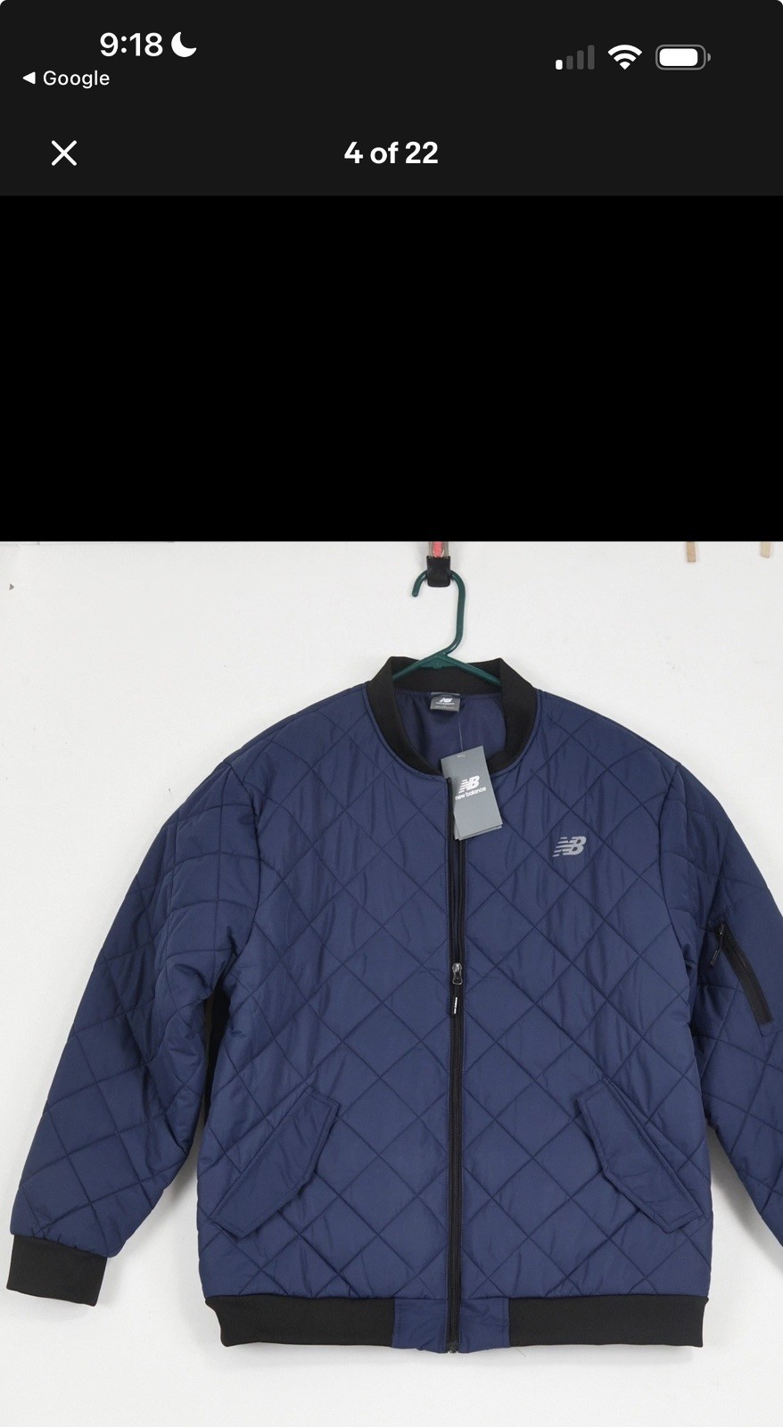 New Balance Mens Puffer Jacket Navy Blue Quilted zip Insulated Bomber Coat Large thumbnail 9