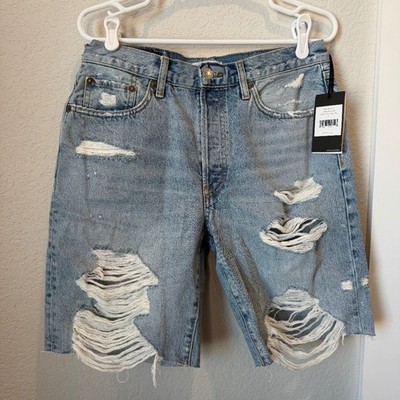 NWT Re/Done Destroyed Ripped Tide Loose Long Shorts Size 27