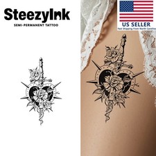 SteezyInk temporary tattoo Heart of Roses last upto 2 weeks 3 x 6 inch