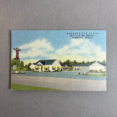 Barnesville Court Georgia TOURIST LODGING POSTCARD artist rendition linen c1953
