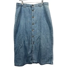 Vtg Denim Midi Skirt Button Front 16 Modest Western Prairie Cottage 100 Cotton