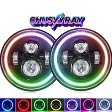 7Inch Led Headlight RGB Multi-Color Angel Eye DRL Ring Light For Jeep Wrangler