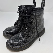 Dr Martens 1460J Cosmic Glitter Youth Sz 2 Black Patent Leather Boots Sparkles