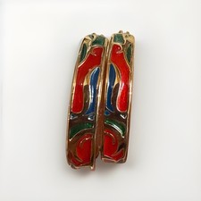 gold tone enamel elongated hoop earrings