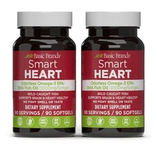 Basic Brands Smart Heart Odorless Omega-3 Fish Oil 1000mg - Triple Strength E...
