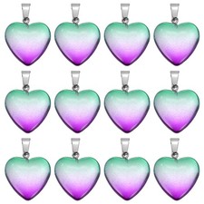 12 Pcs Heart Charms, Purple Green Valentine Love Pendant Heart Glass Beads Charm