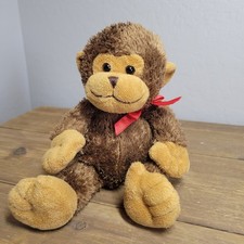 Unbranded Small Brown Stuffed Monkey Plush Toy w/ Red Bow Soft Cute