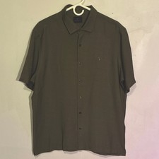 Simon Carter Olive Short Sleeve Button-Up Shirt Solid Woven Men's Size 42