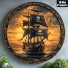Tin Metal Signs Home Décor Vintage Pirate Ship Wall Round Aluminum Nautical Sign