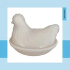 Small Vintage Milk Glass Covered Chicken Dish, Lid & Dish, No Markings, 4 Inch
