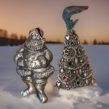 Christmas Ornament Pewter Gloria Duchin Christmas Tree Santa With Rhinestones