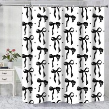 72x72 Inch Black White Bow Shower Curtain Cute Coquette Aesthetic Fabric Set