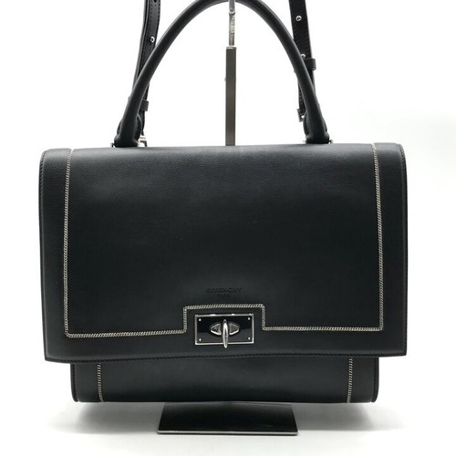Good condition Givenchy turn lock 2WAY hand shoulder bag leather black crossbody