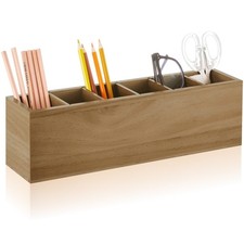 Wooden Pencil Pen Holder for Desk 6 Compartments Wood Office Desk Organizers ...