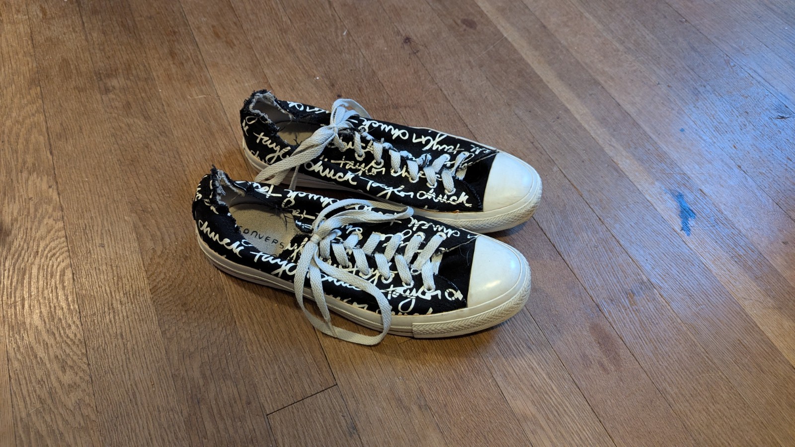 Converse Chuck Taylor All Star Distressed Script Sneakers Black White Men's