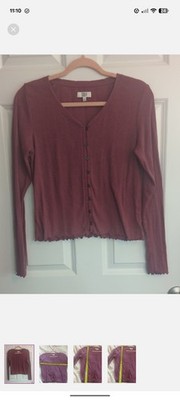 True Craft Dusty Mauve Ribbed Button-Front Long Sleeve Size XL