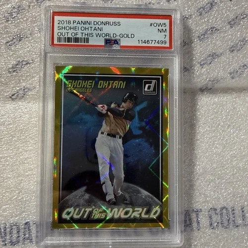 2018 Panini Donruss Out Of This World Gold Shohei Ohtani 33/99 PSA 7 Rookie Card