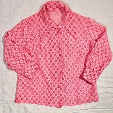 Vintage Handmade Pink Lace Button-Up Blouse M/L 