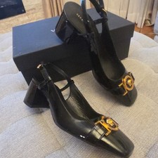 VERSACE Women's Medusa Black Slingback Square Toe Pumps sz 5, 35 Store Display 