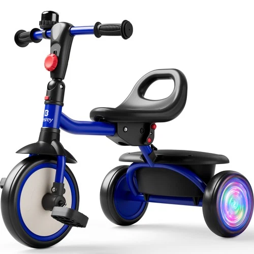 Besrey Toddler Tricycle with Flash Wheels,Kids Trike Bike for Girls/Boys,Blue