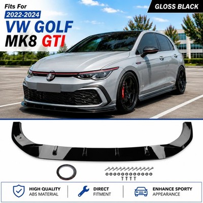 Gloss Black V Style Front Bumper Lip Spoiler Splitter For VW Golf MK8 GTI 22-24