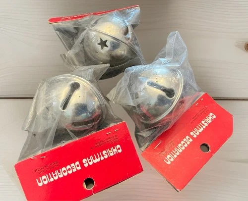 NEW Set Of 3 Silver Christmas Bell Ornaments Jingle Bells ~sound~ About 1.75”