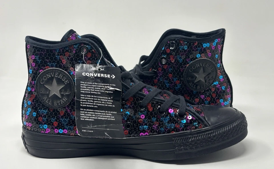 Tênis Converse Feminino Chuck Taylor All Star Hi Lantejoulas Preto Azul Vermelho Tamanho 8 - Imagem 4 de 4