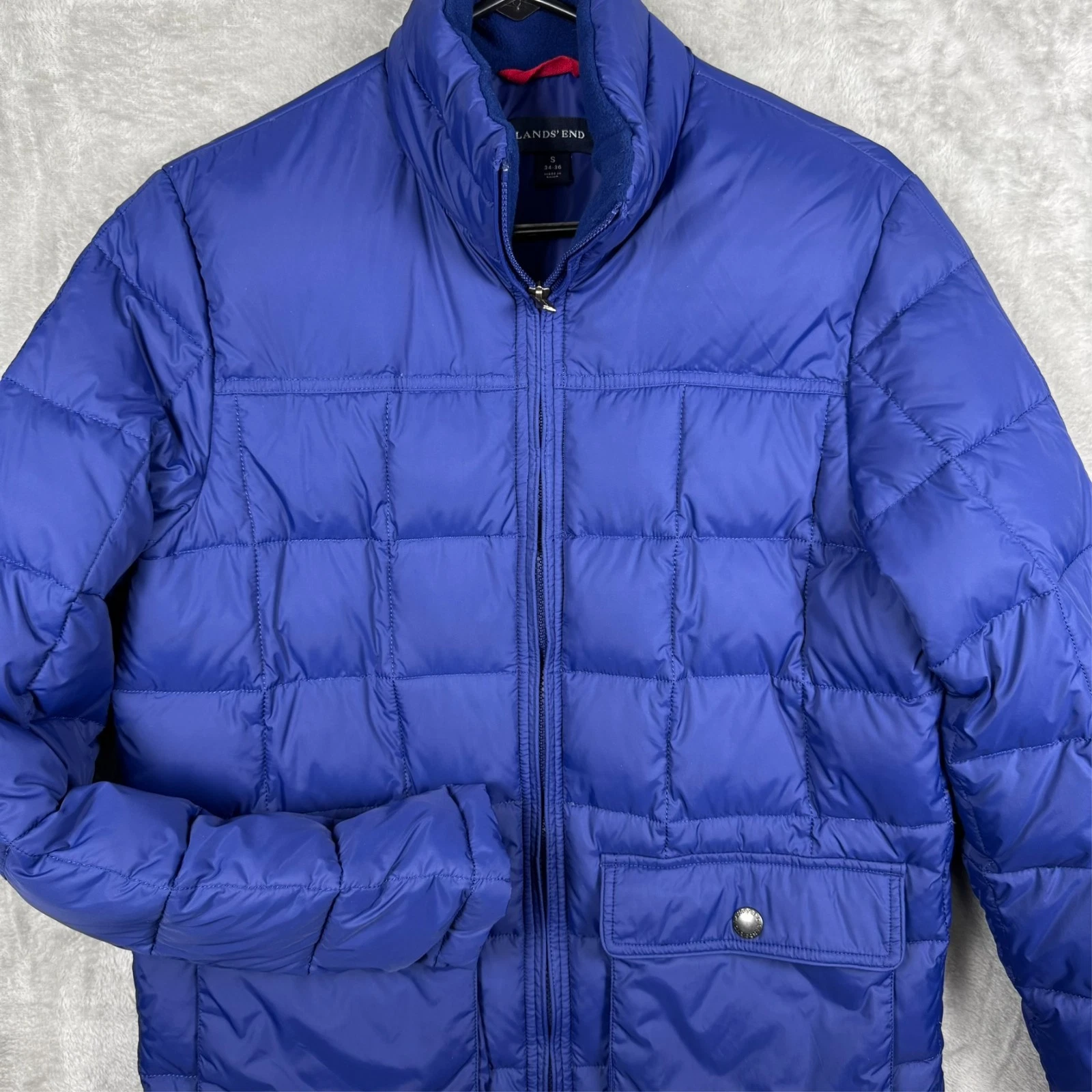 Lands’ End Men’s Small Down Puffer Jacket Blue Nylon 80/20 Down Feather Zip