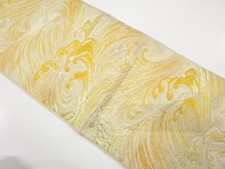 7602108: JAPANESE KIMONO / ANTIQUE FUKURO OBI / SILK / WOVEN ROUGH WAVE
