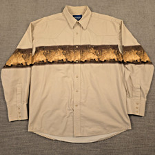 Vintage Wrangler Western Cowboy Shirt Men's 2XL Horses Graphic Pearl Snap Rodeo