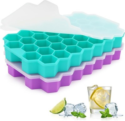 2 Pack Silicone Ice Cube Trays with Lid, 37 Grid Small Ice Cube Molds