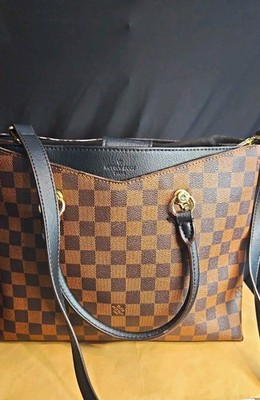 Louis Vuitton Damier Ebene Medium Tote Zip Top Handle w/ Strap, Gold HW No Charm