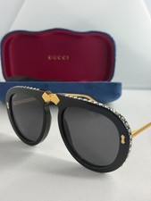 GUCCI GG1027SK 001 Black Gold Sunglasses 56 21-145 With Case for