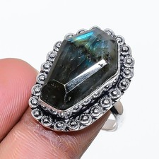 Labradorite Gemstone Handmade 925 Sterling Silver Jewelry Ring 7.5 d173