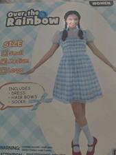 Wizard of Oz Dorothy Costume Dress w/ Hsir bows socks Women's Size M Halloween