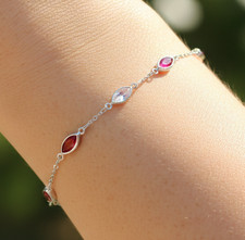 Marquise Stone Bracelet Tiny Oval Crystal Chain Bracelet Simple Everyday Wrist
