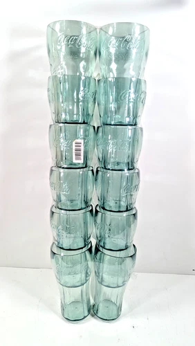 COCA-COLA Classic Light Green Tall plastic Cups Tumblers Vintage 12 Cups 6“ 20oz