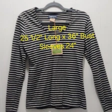 NWT ESPRIT Women's L Long Sleeve Blouse Striped Cosmic Silver & Black Tunic CUTE