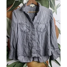 Cloth & Stone XS Gray Tencel Button Front Shirt Front Pocket Long Sleeve