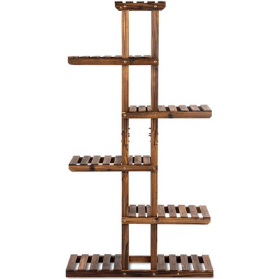 Etagere a Fleurs Bois Sapin 6 Niveaux Support Plantes Naturel 75x25x140cm 10kg
