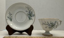 Vintage White with Blue Floral Design Teacup  Saucer Set Gold Trim Japanese