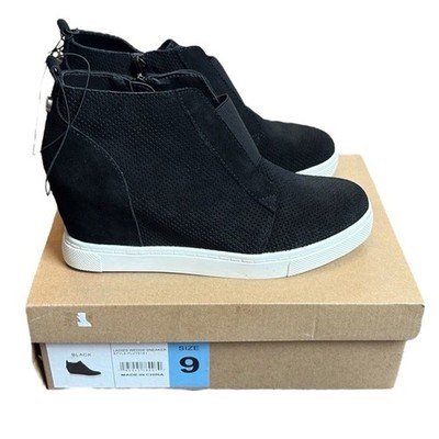 Steve Madden Flavy Suede Wedge Ankle Bootie Women s 9 Black Side Zip NIB