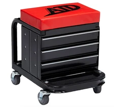Mechanics Red Work Stool Garage Seat Creeper Shop Rolling Toolbox Glider Storage